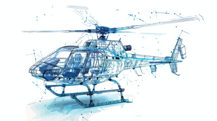 Wireframe Hologram Helicopter in Motion. flat vector illustration
