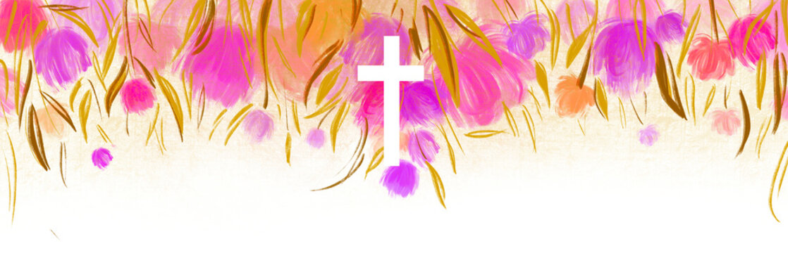 Watercolor Easter cross clipart. Floral crosses Banner, png on transparent background 