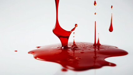 Puddle of red liquid isolated on white background