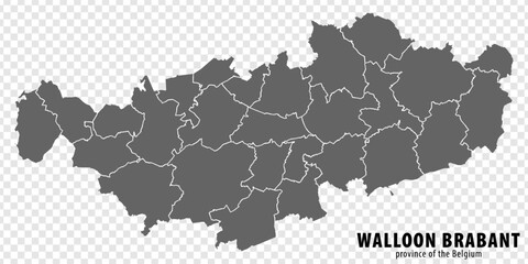 Blank map Province Walloon Brabant of Belgium. High quality map Walloon Brabant with municipalities on transparent background for your web site design, logo, app, UI.  EPS10.