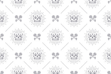 Seamless background with royal crown and crossed old keys - pattern for wallpaper, wrapping paper, book flyleaf, envelope inside, etc. Vector illustration.