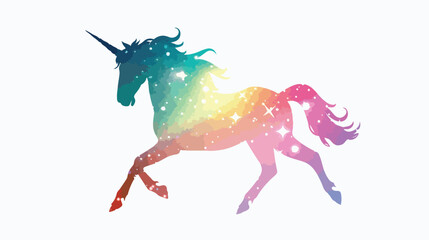 Unicorn silhouette like galaxy icon logo with rainbow