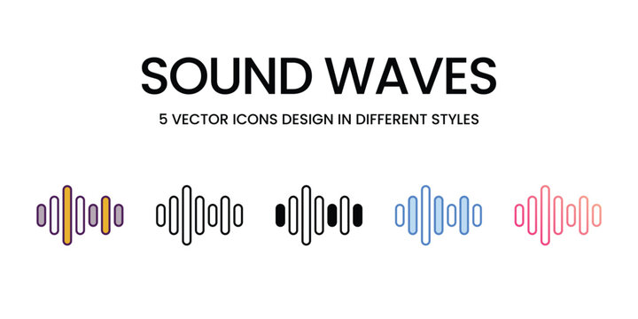 Sound Waves icons set in different style vector stock illustration