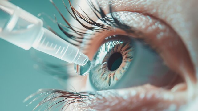 Close-up image of a person administering eye drops, providing relief from dry eye symptoms with precision.