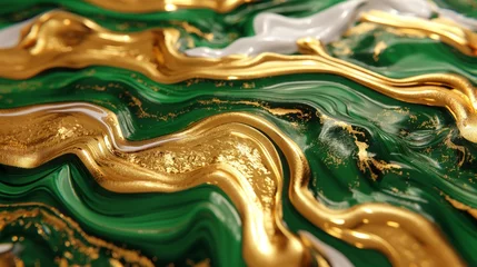 Poster Abstract emerald phone wallpaper, vibrant green gold background © Darya Lavinskaya
