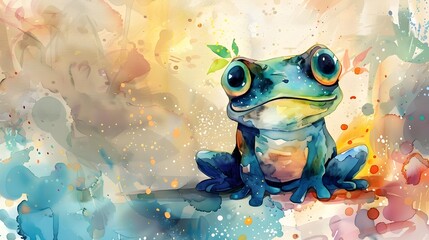 Captivating Aquatic Amphibian in Vibrant Watercolor - obrazy, fototapety, plakaty