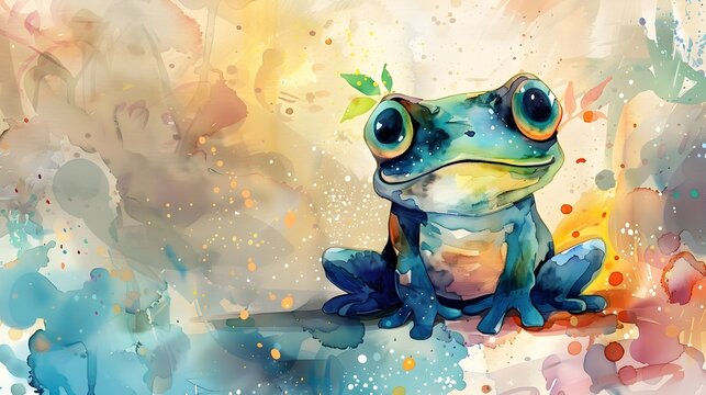 Captivating Aquatic Amphibian in Vibrant Watercolor