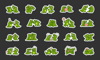 Obraz premium Cute couple crocodile characters. Sticker Bookmark. Funny friends alligator cartoon animal.