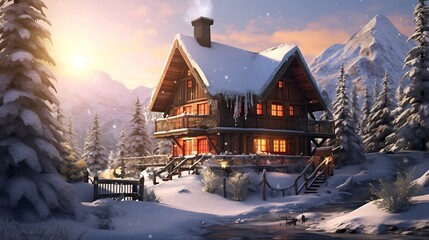 an image that showcases the magic of winter, with an AI-crafted depiction of a charming chalet...