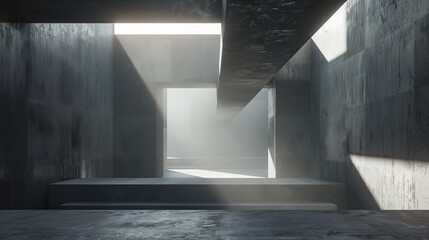minimalist concrete interior with modern abstract architecture - obrazy, fototapety, plakaty