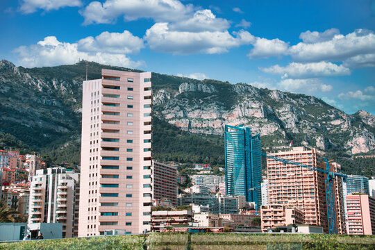City buildings view in front of Mount Angel, Monte Carlo Monaco