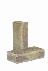 Construction Ideas. Artificially Aged Old Pair of Green Bricks for Build Construction Isolated on White. - 770485328