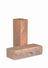 Construction Materials Ideas. Pair of Solid Artificially Aged Red Bricks for Building Construction Works Isolated - 770485585