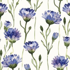 Seamless elegance with watercolor cornflowers in chic chambray blue tones, creating a timeless pattern perfect for textile and wallpaper applications.