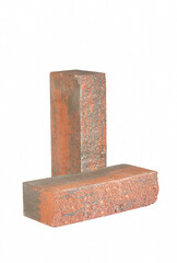 Construcion Material Ideas. Pair of New Artificially Aged Brownish Bricks for Construction Isolated on White - 770485921