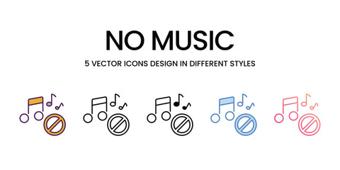 No Music icons set in different style vector stock illustration
