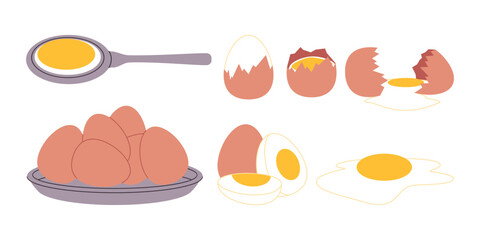 set egg food boiled or fried egg and cracked egg cooking healthy delicious meal