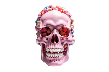 Fototapeta premium Pink Skull Eating Candy. On a White or Clear Surface PNG Transparent Background.