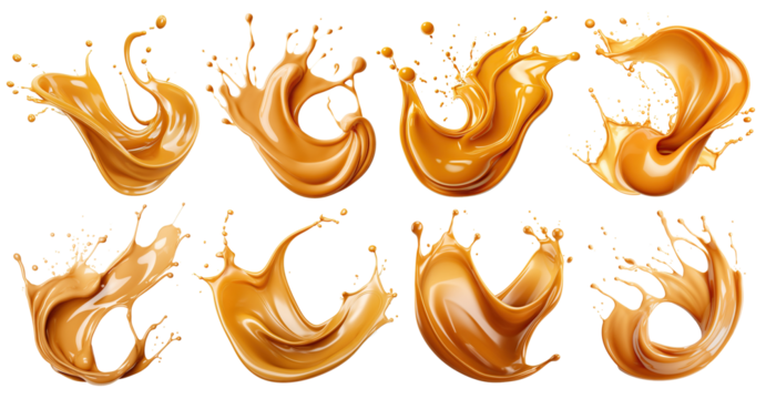 Set of delicious caramel splashes, cut out
