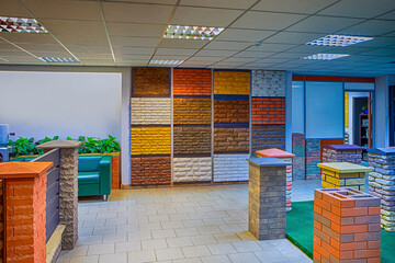 Showroom of Construction Materials Production Company With Equipment and Decorated Walls.