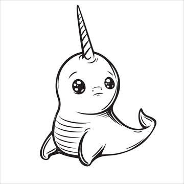 recommend clip art: A vector illustration of a black and white Narwhal sitting
                    