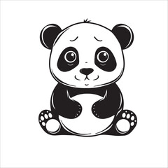 A vector illustration of a black and white Giant panda sitting