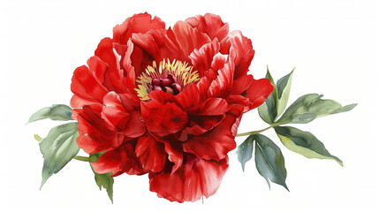 Watercolor red peony flower isolated on a white background, hand drawn chinese new year theme flower 