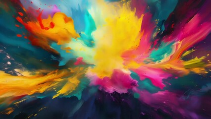 A fusion of bright colors exploding and colliding to form an abstract explosion of energy and life.