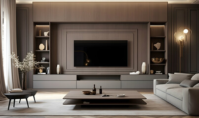 TV in the living room. 3D rendering. Interior design