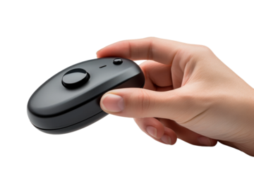 Hand Holding Remote Control. On a White or Clear Surface PNG Transparent Background.