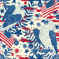 American eagle patriotic seamless pattern  - obrazy, fototapety, plakaty