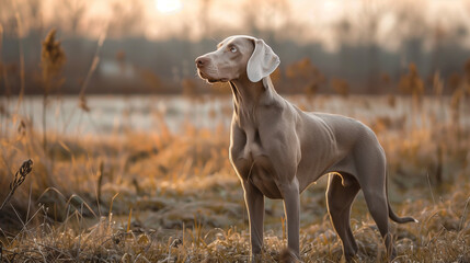 weimaraner hunting dog in the field