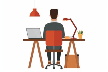 Illustration of a person working at a desk with a laptop, representing modern digital work concept.