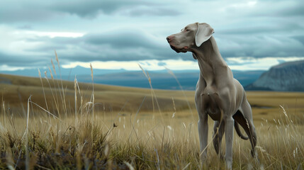 Obraz na płótnie Canvas weimaraner hunting dog in the field