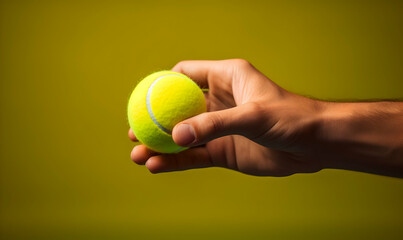 Close-up of a tennis ball in the hands of a man