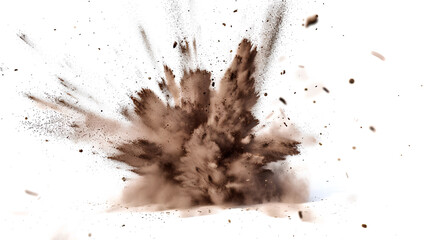 Dry soil explosion isolated on white background.Abstract dust explosion on white background