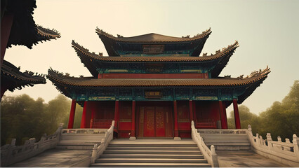 chinese temple in the morning - obrazy, fototapety, plakaty