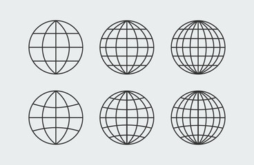 Earth Globe world icon set with outline style.