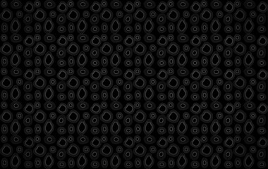 Seamless abstract pattern. Gray concentric circles of irregular shape on a black background. Flyer background design, advertising background, fabric, clothing, texture, textile pattern. - obrazy, fototapety, plakaty