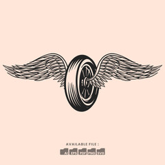 Simple Winged Motorcycle wheel in vintage style isolated