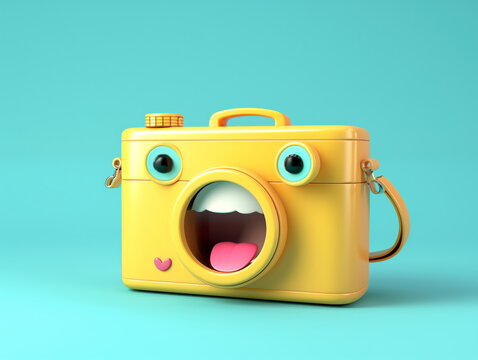 Smilie face camera surprised emoji 3d render happy