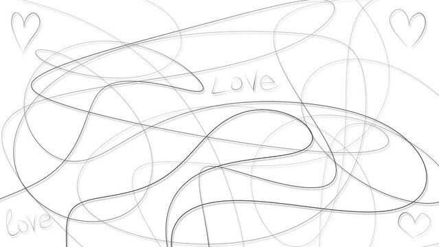The romantic texture consists of thin lines, hearts and the word "love".