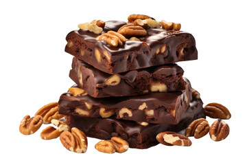 Stack of Brownies Topped With Nuts. On a White or Clear Surface PNG Transparent Background.