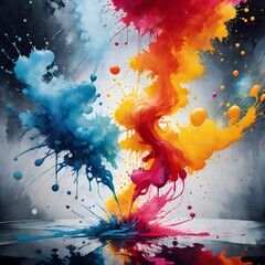 Colorful paint splashes isolated on black background. 3d rendering