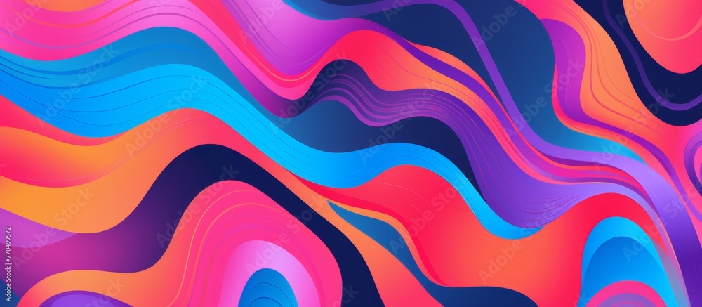 Sticker An artistic background featuring waves with a marble texture in shades of purple, azure, orange, violet, pink, magenta, and electric blue. Perfect for a colorful abstract art design