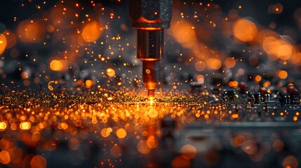 A close-up perspective of a soldering iron's heated tip, radiating with intense heat as it prepares to fuse electrical components. - obrazy, fototapety, plakaty
