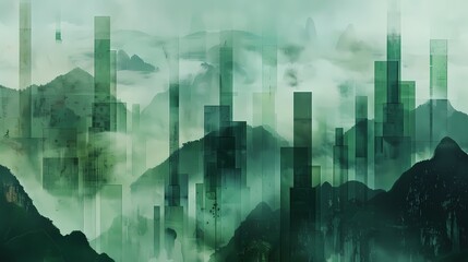 green and black areas of green in the foreground illustration landscape poster background
