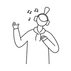 girl listening music (outline)