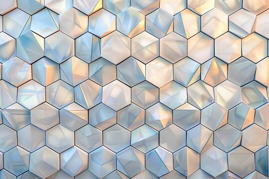 Geometric Mosaic Pattern. Design composed of geometrical shapes such as diamonds, hexagons and parallelograms. Pastel pearl colors, summer tones. Abstract technology multicolored seamless background.