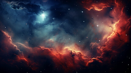 Stellar Sky, Intense Red and Blue, Galaxy Cloudscape with Copy Space